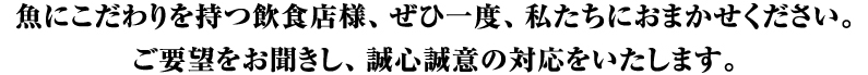 魚にこだわりを持つ飲食店様、ぜひ一度ご要望をお聞かせ下さい。誠心誠意の対応をさせていただきます。